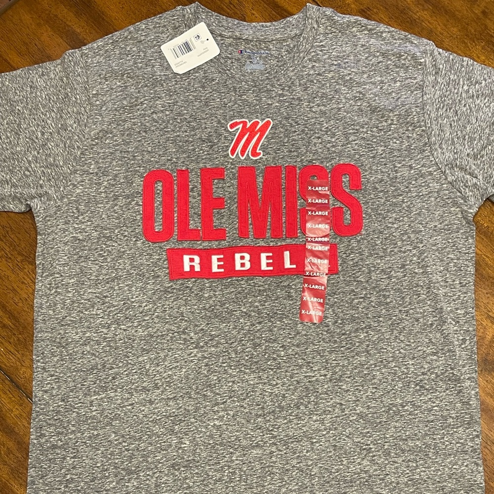 Champion Ole Miss Rebels Sewn Letters Gray T-shirt Size XL NCAA NWT